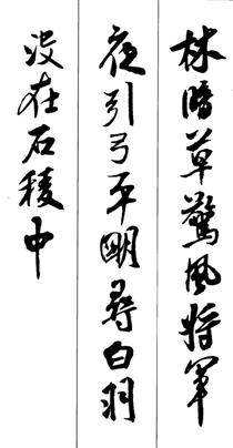 林暗草惊风,将军夜引弓。平明寻白羽,没在石棱中。